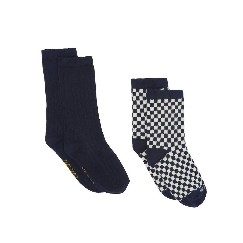 NEW BONTON kid's set of two pairs mixed socks in damier navy